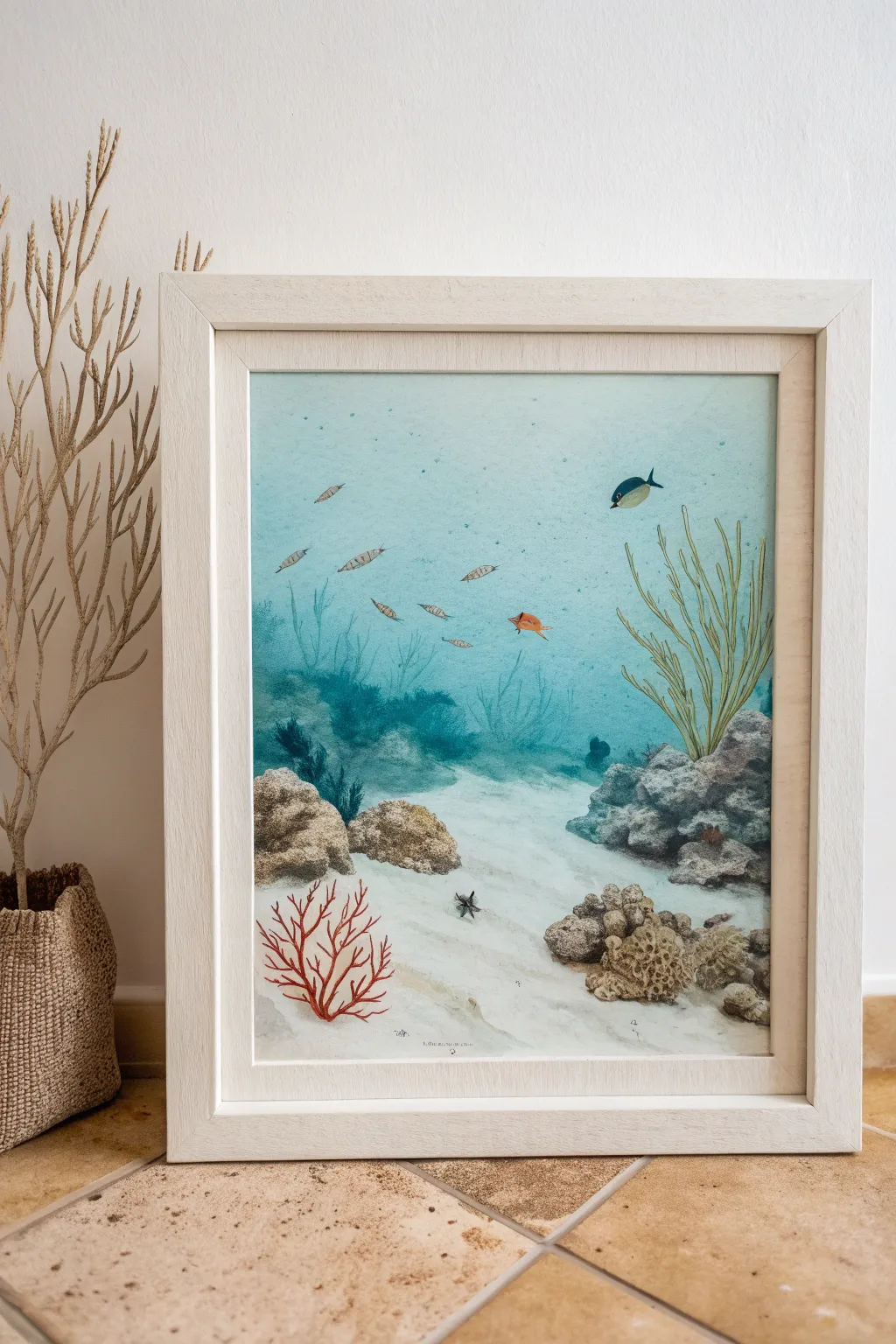 Fish tank window underwater scene: easy, minimal, boho-Scandi composition with clear contrast