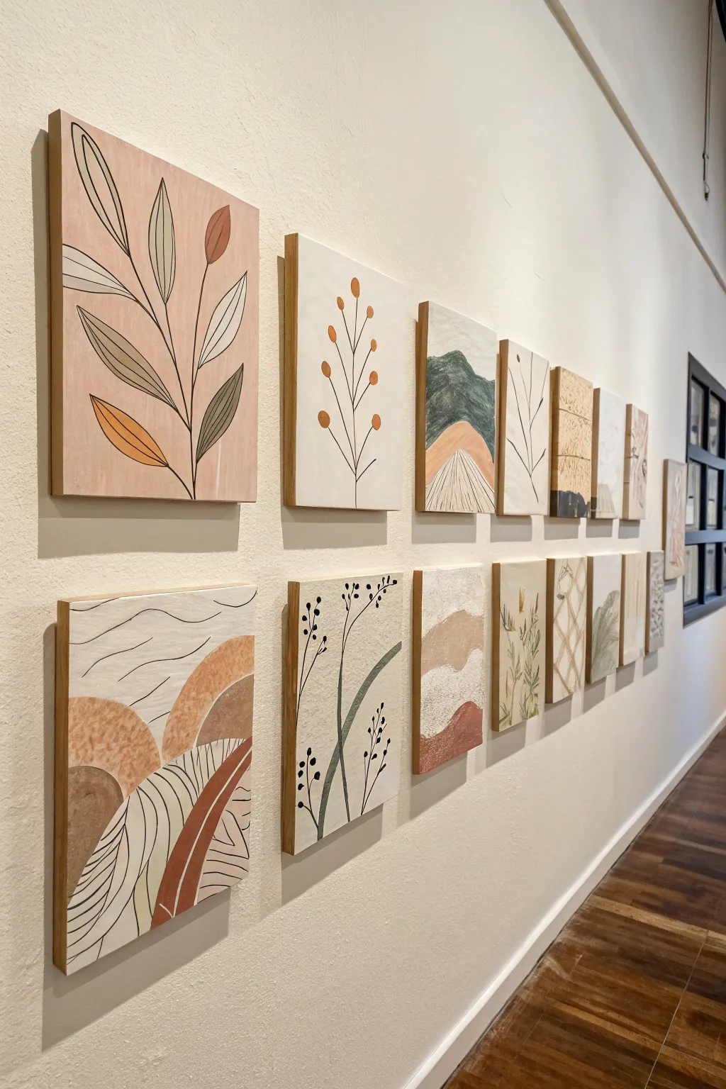 Nine mini canvases, one palette: a clean 3x3 grid for effortless minimalist boho wall art.