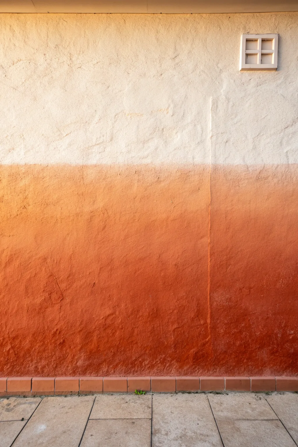 Dreamy ombre wall fade from deep clay to soft ivory, Scandi minimalist with boho warmth