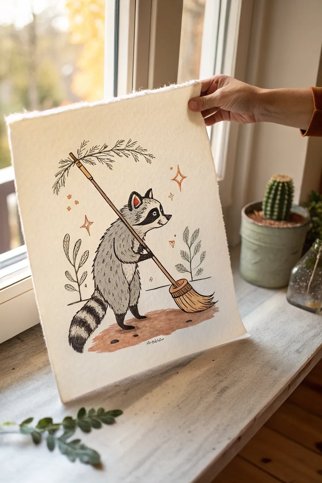 Funny sketch idea: an animal tackling a human chore, simple lines and big personality