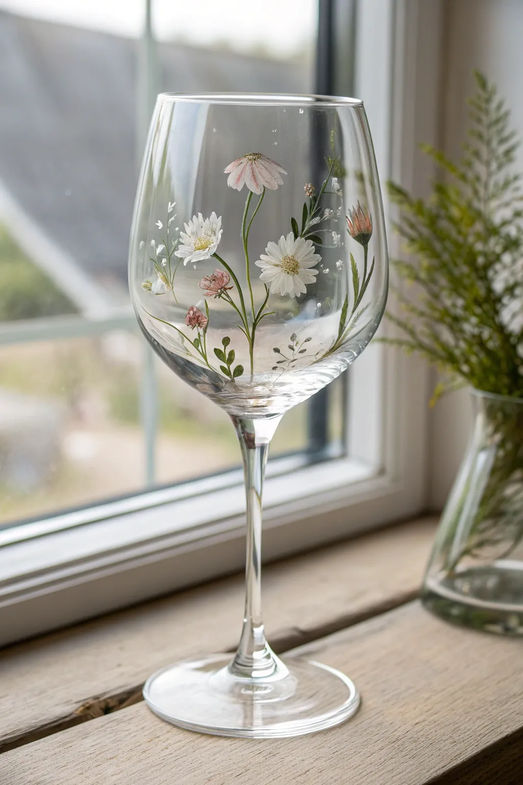 Paint flowers inside the glass for an easy floating effect that looks elegant and magical