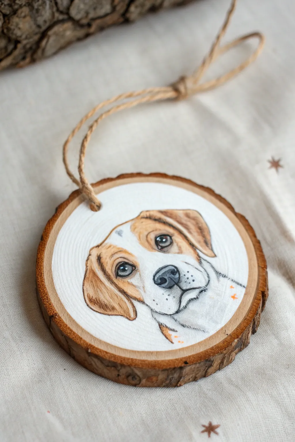 Turn a wood circle into a tiny pet badge ornament with bright eyes and clean, simple color.
