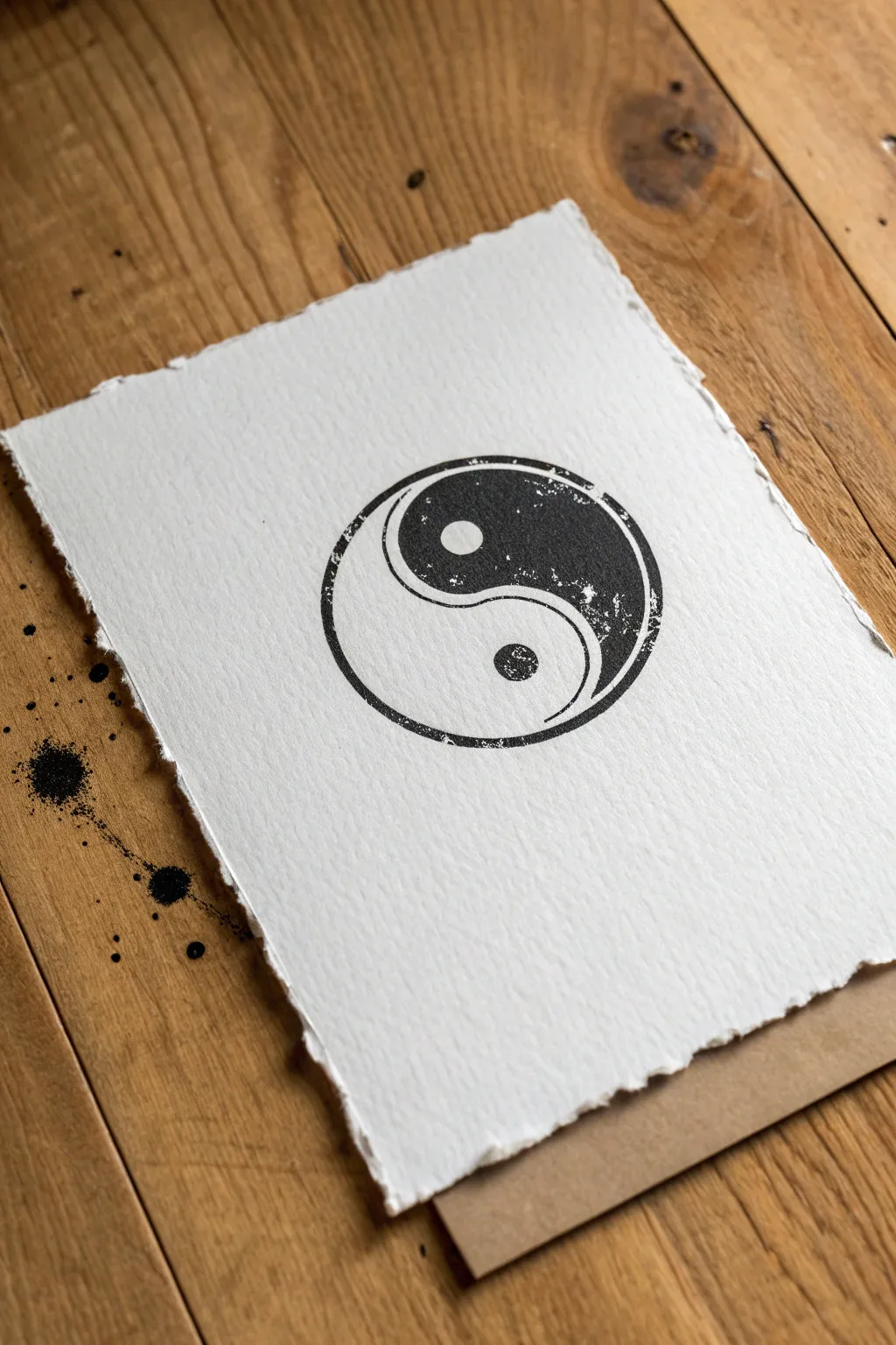 Minimalist melting-ink yin yang with elegant drips, perfect for modern Scandinavian boho sketches.