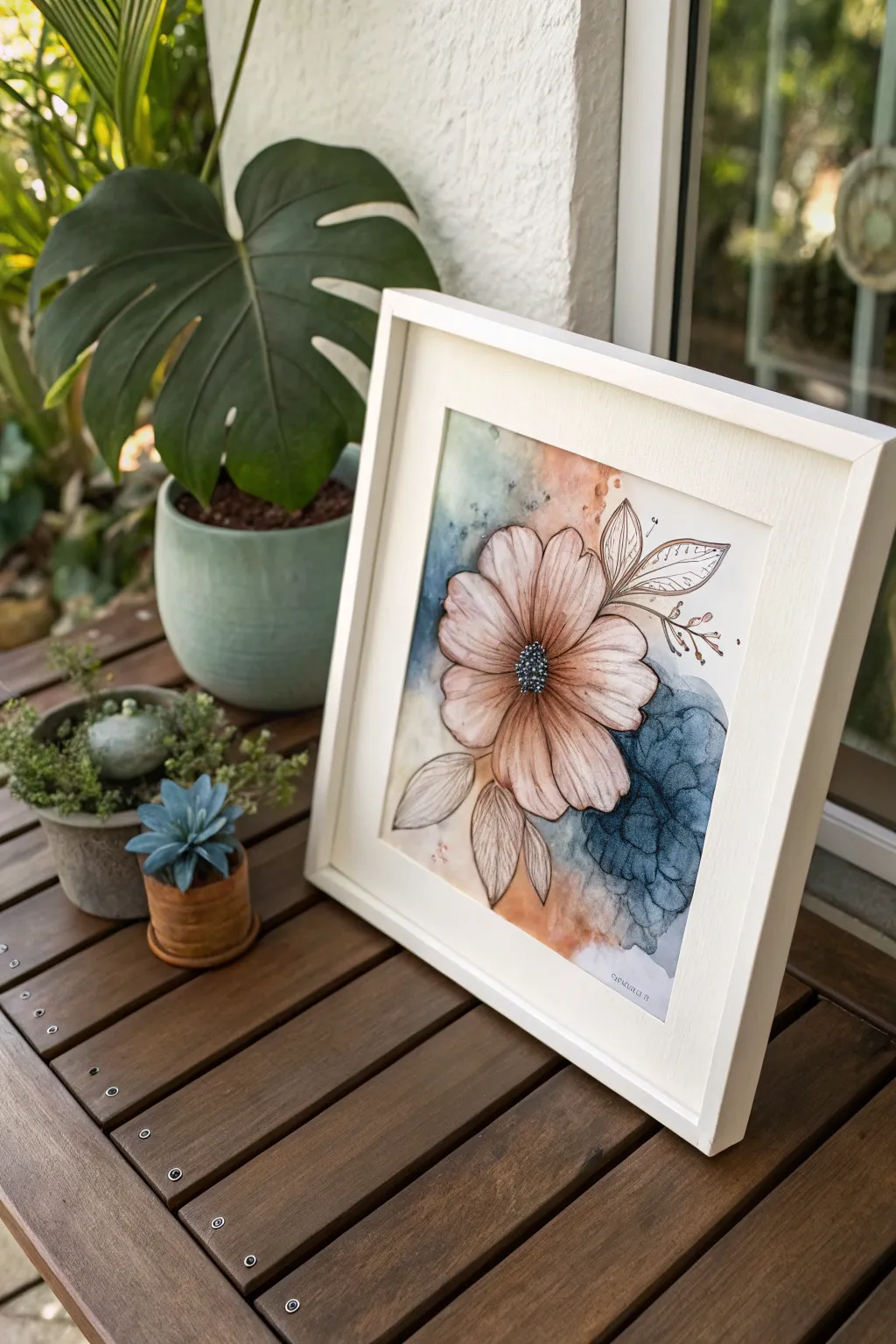 Embossed glossy linework floating over soft alcohol ink blooms for a refined tactile finish