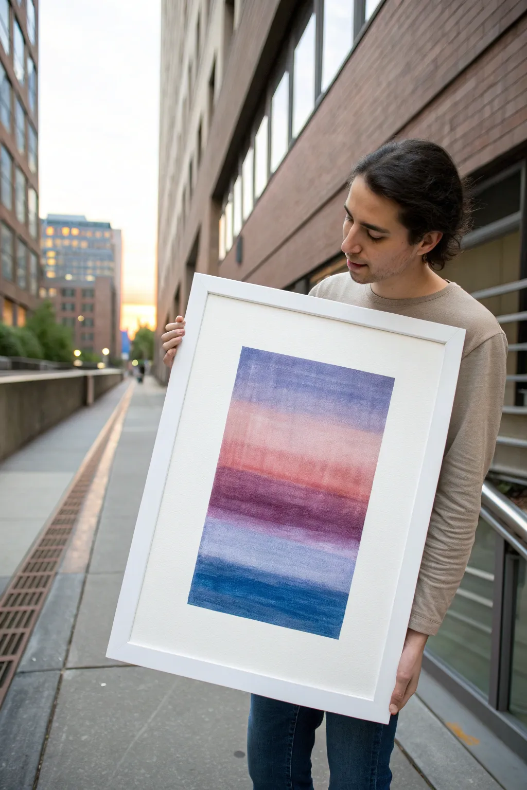 Glitchy gradient abstract: soft ombré meets sharp pixel blocks for an edgy alt painting idea