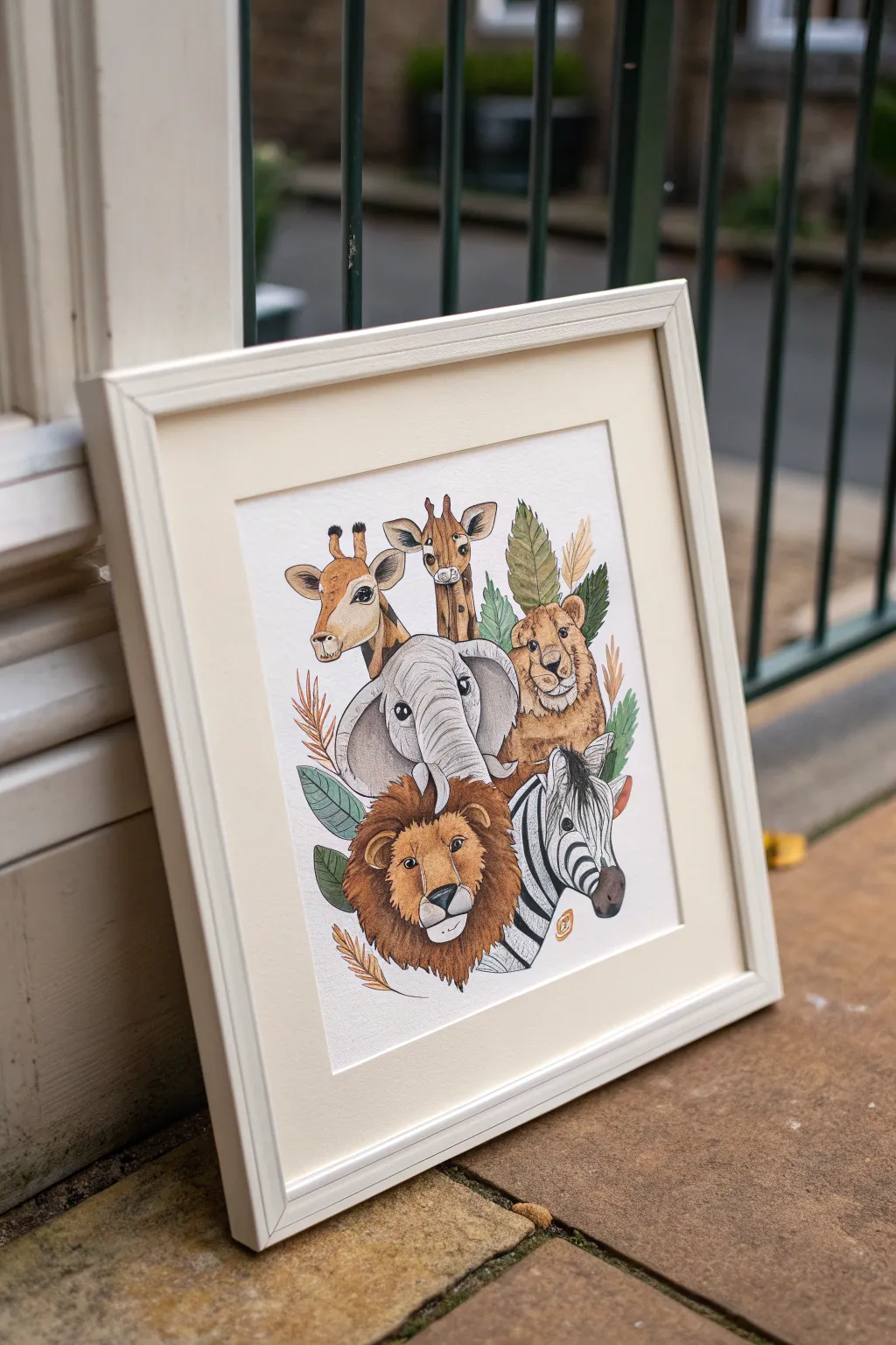 Minimalist wildlife crowd portrait painting idea in warm earthy tones with crisp, clear contrast