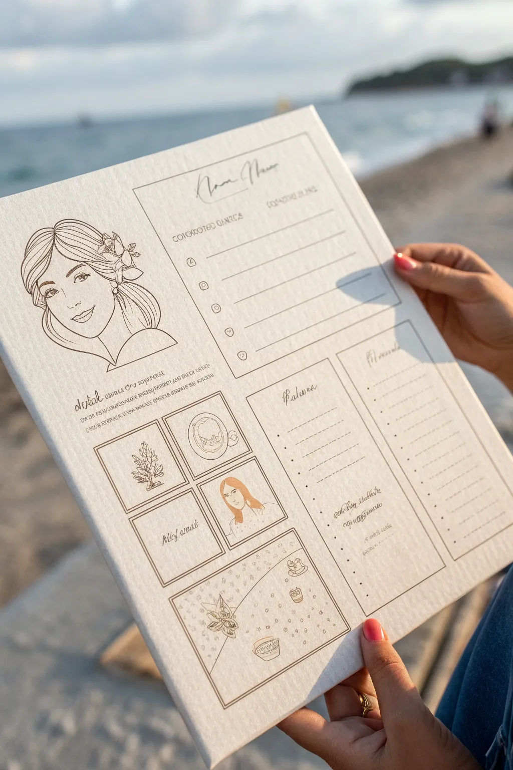 A clean add-on menu layout: portrait plus small boxes for backgrounds, extra characters, and props