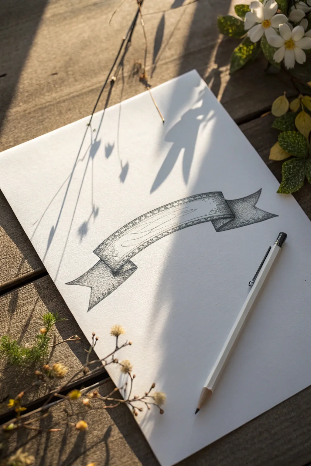 Beginner pencil idea: folded ribbon banner with smooth gradients for an easy 3D look