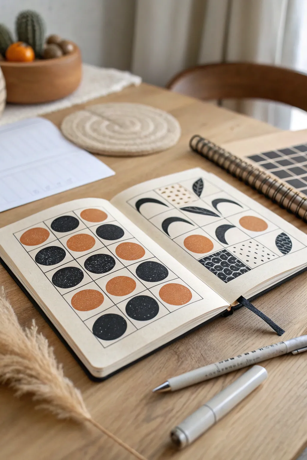 One shape, endless variations: a minimalist sketchbook spread exploring repetition and composition