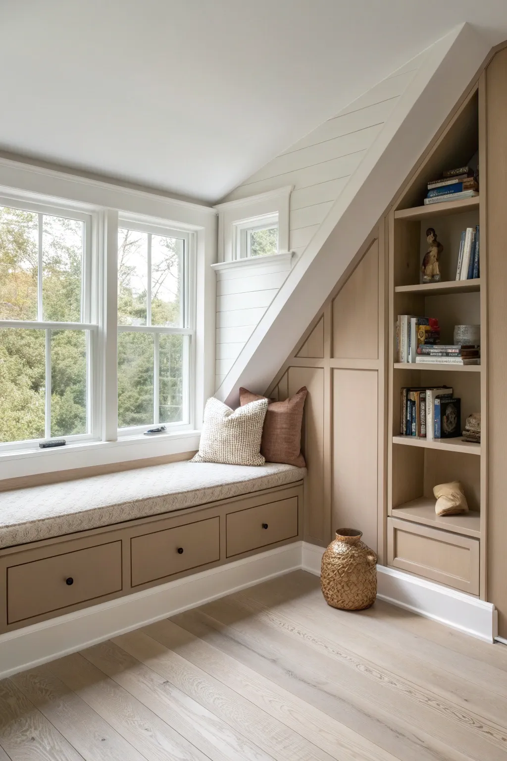 Turn a dormer nook into a custom feature by painting walls, ceiling, and built-ins one hue.