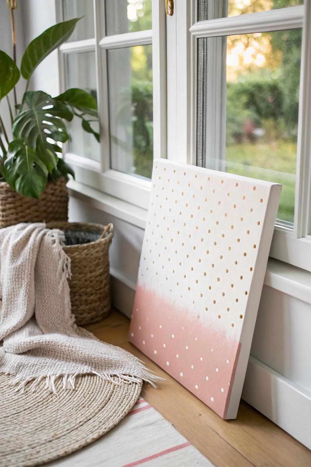 Blush polka dot gradient canvas with a hint of metallic sparkle for a sweet nursery.