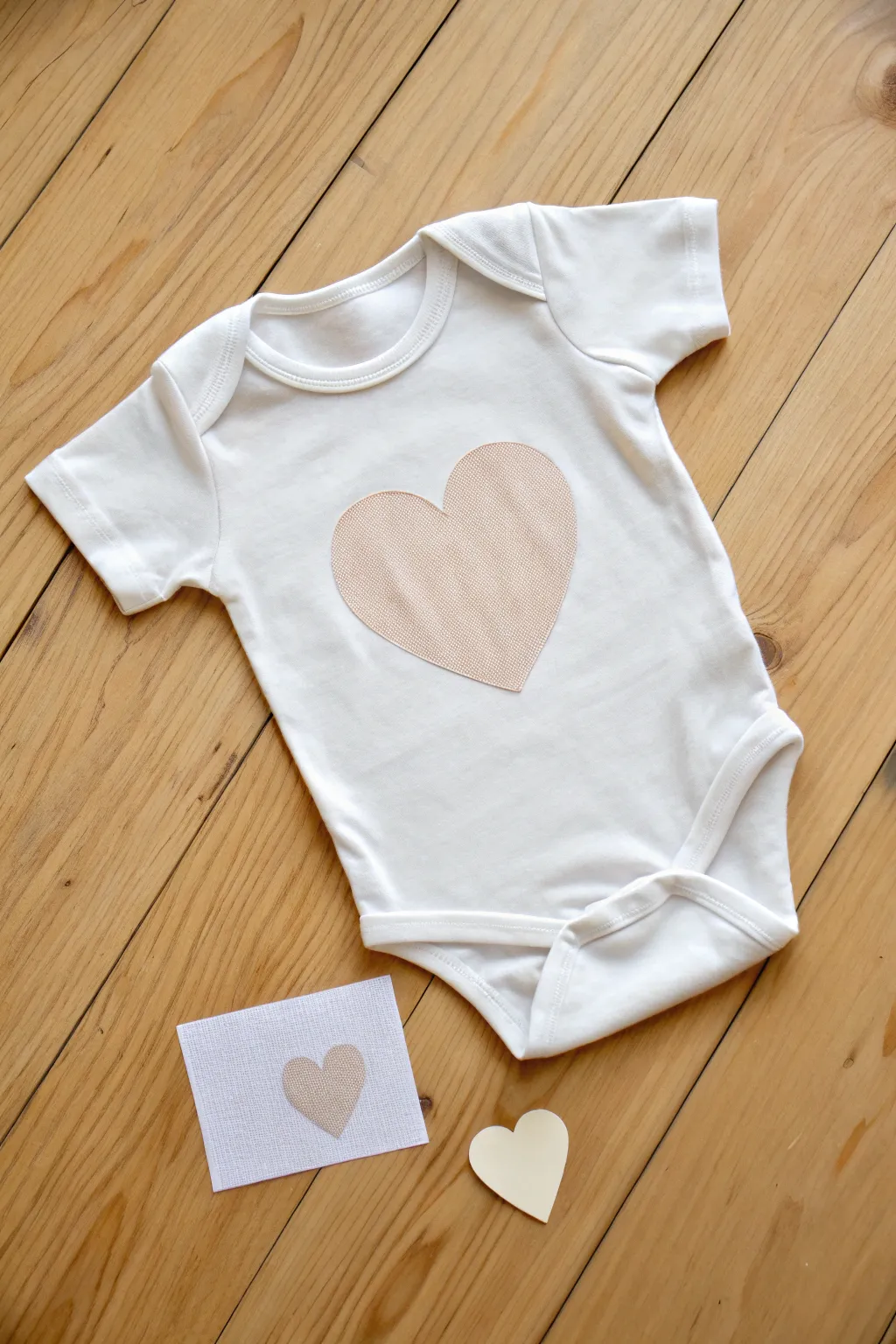 Crisp negative-space silhouette onesie with stencil detail in soft Scandinavian boho tones