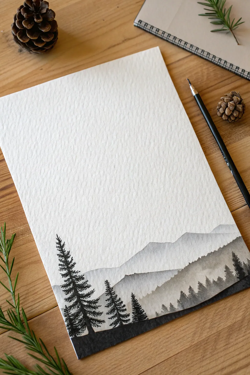 Minimal silhouette landscape strip: bold horizon band with plenty of calm sky space to draw on