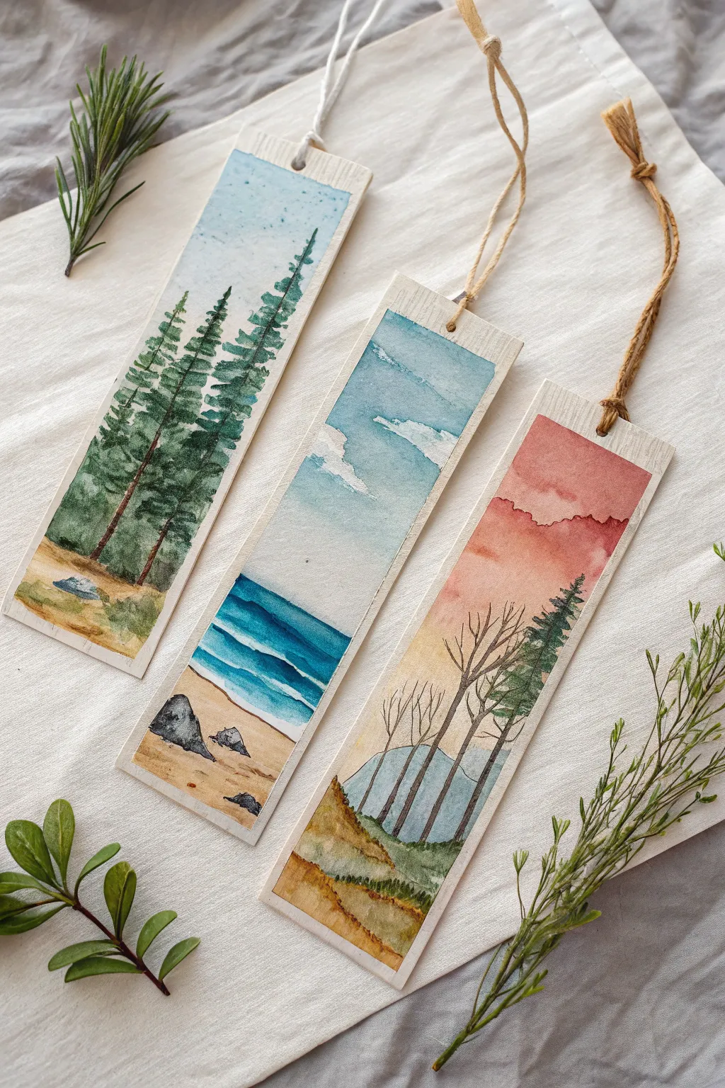 Paint your own scenic escapes with these easy and aesthetic vertical watercolor bookmarks.