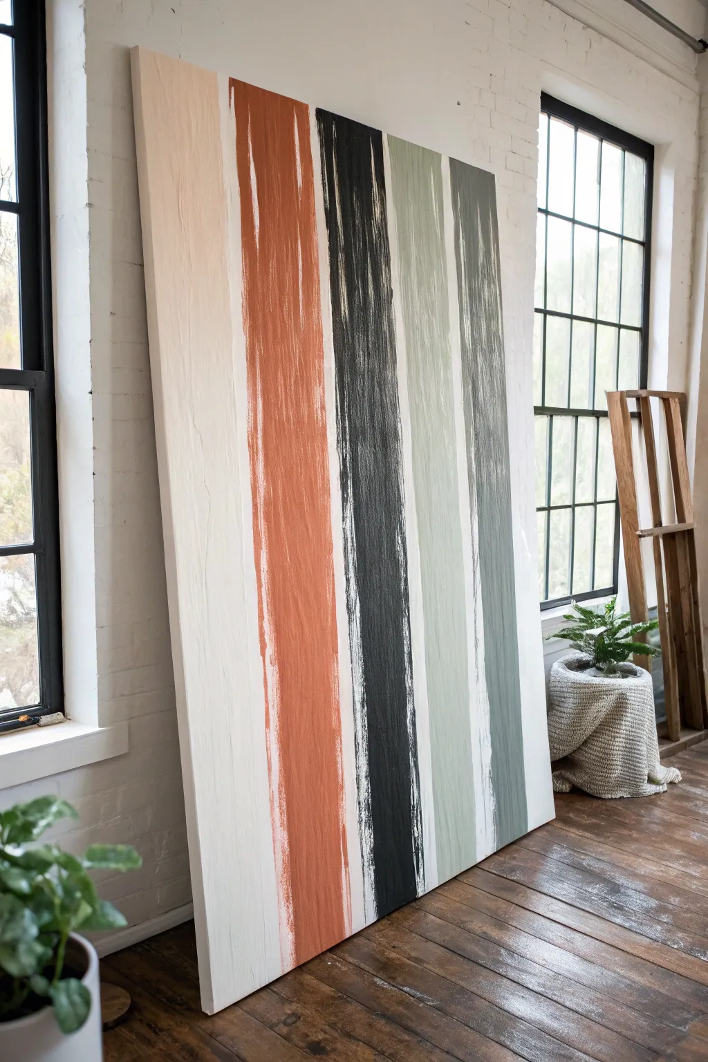 Easy big abstract: bold vertical drips softly dragged down for a modern minimalist statement.