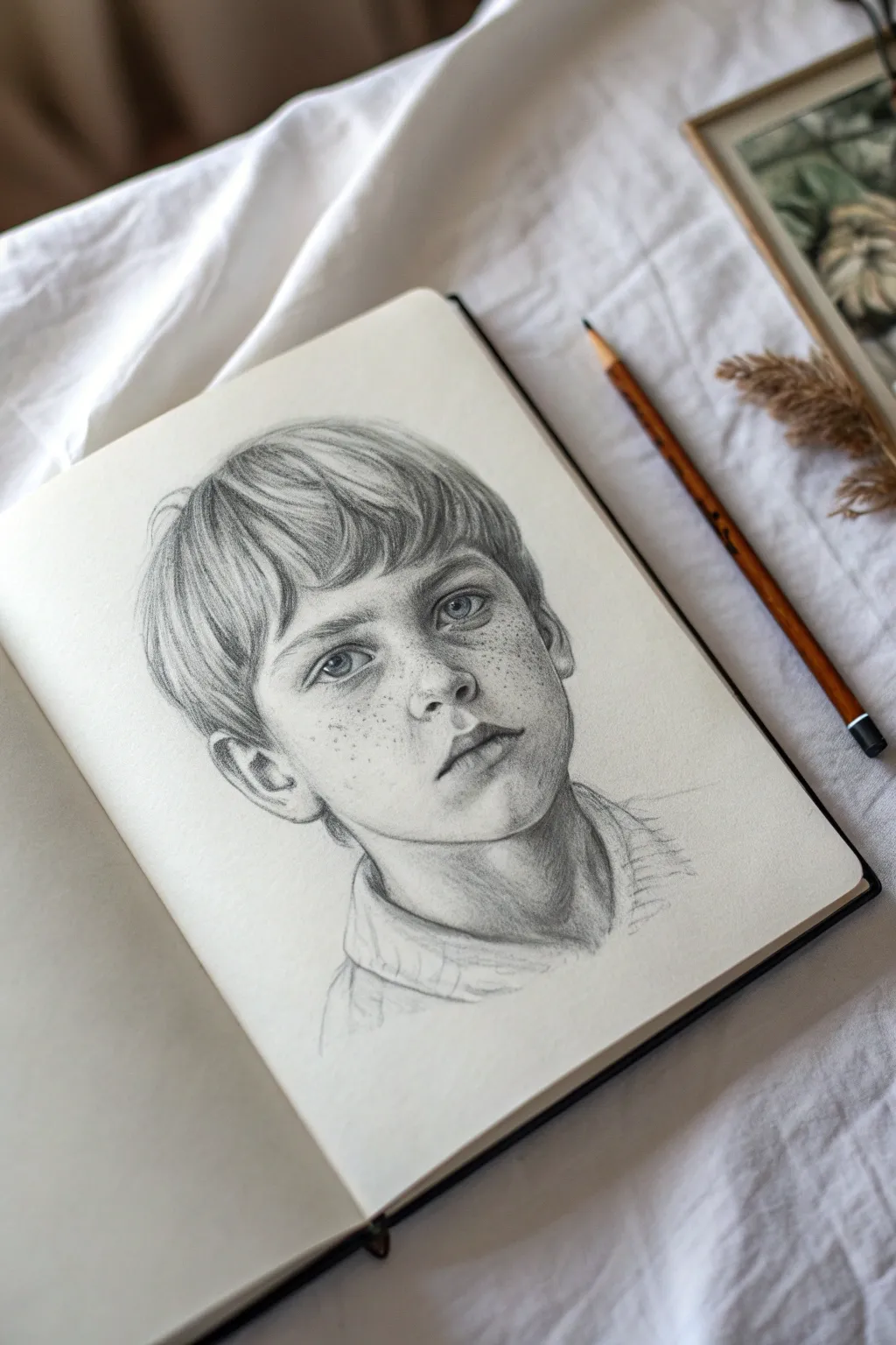 Faceless boy head sketch to practice hair volume, jawline, and clean construction lines