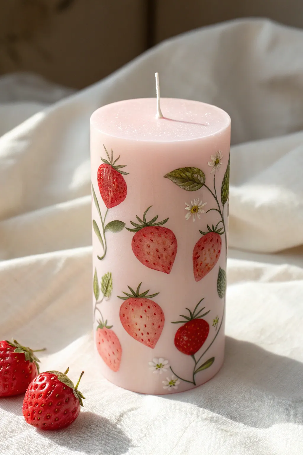 Add a pop of summer sweetness with this hand-painted strawberry candle idea.