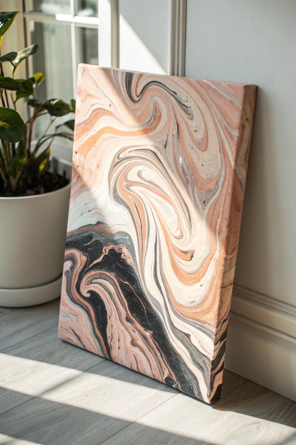 Abstract marble swirl canvas in calm neutral tones, minimal yet mesmerizing texture.