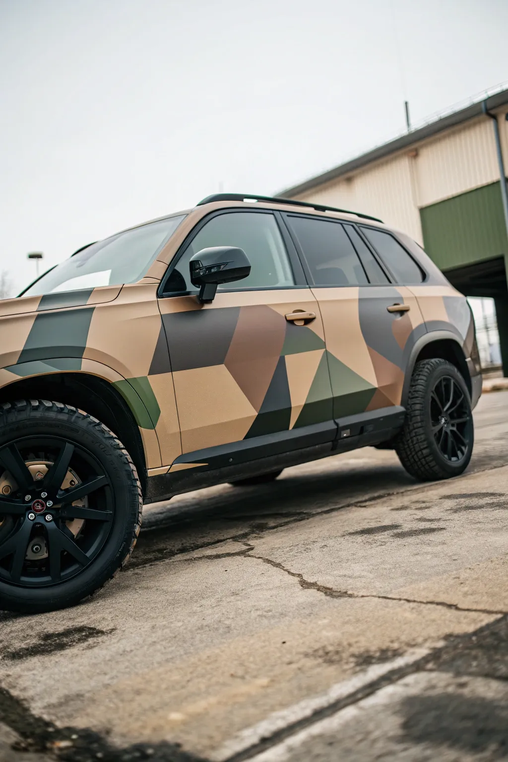 Oversized geometric camo in earthy tones gives a rugged modern twist to SUV paintwork