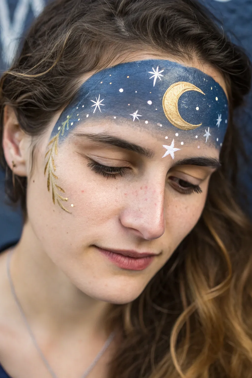 Capture the magic of the night sky with this dreamy and minimalist celestial face paint design.