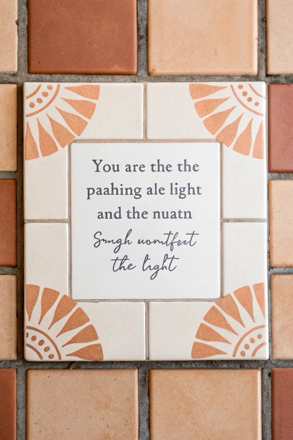 Minimalist ceiling tile art with space for a positive quote, soft boho neutrals, high contrast