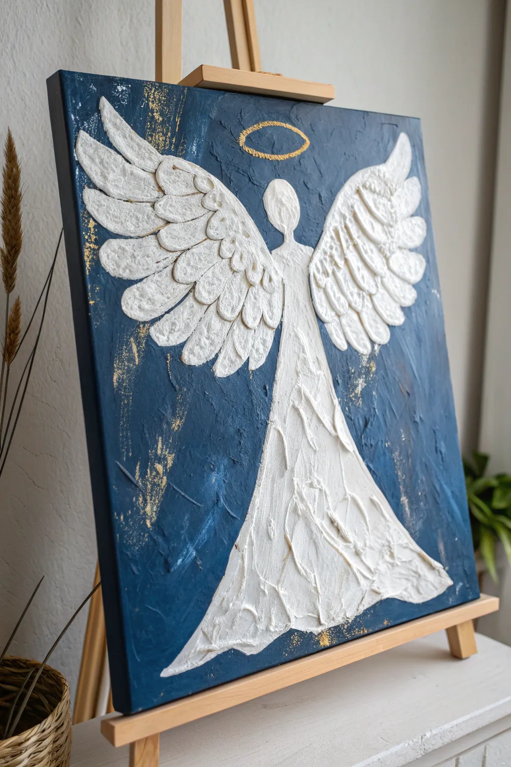 Embrace the magic of the season with this textured minimalist angel painting.