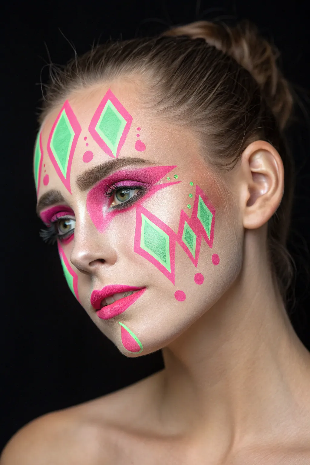 Illuminate the night with these chic and minimalist neon face paint designs.