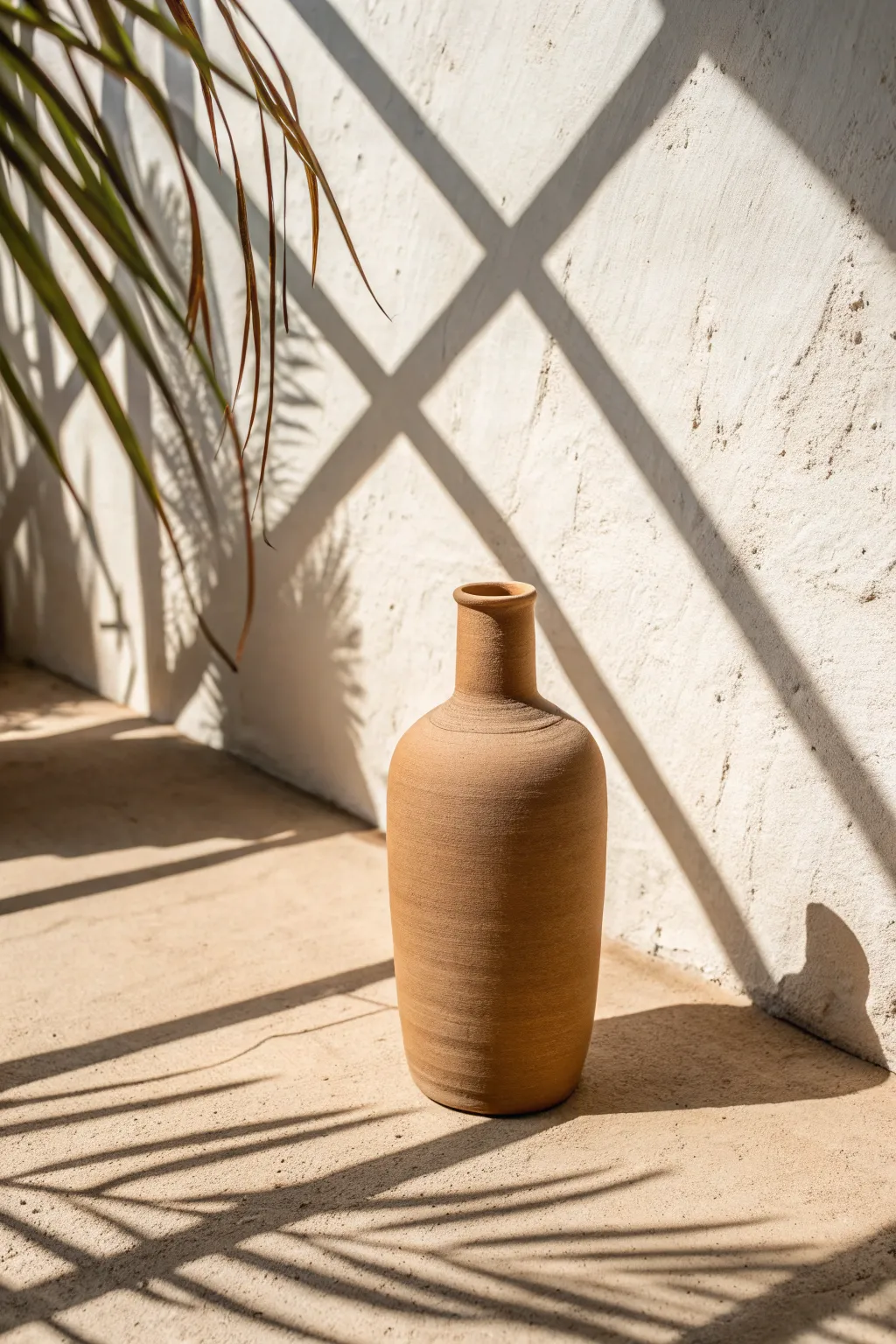 A minimalist vase where bold cubist shadow shards turn light into geometric drama.