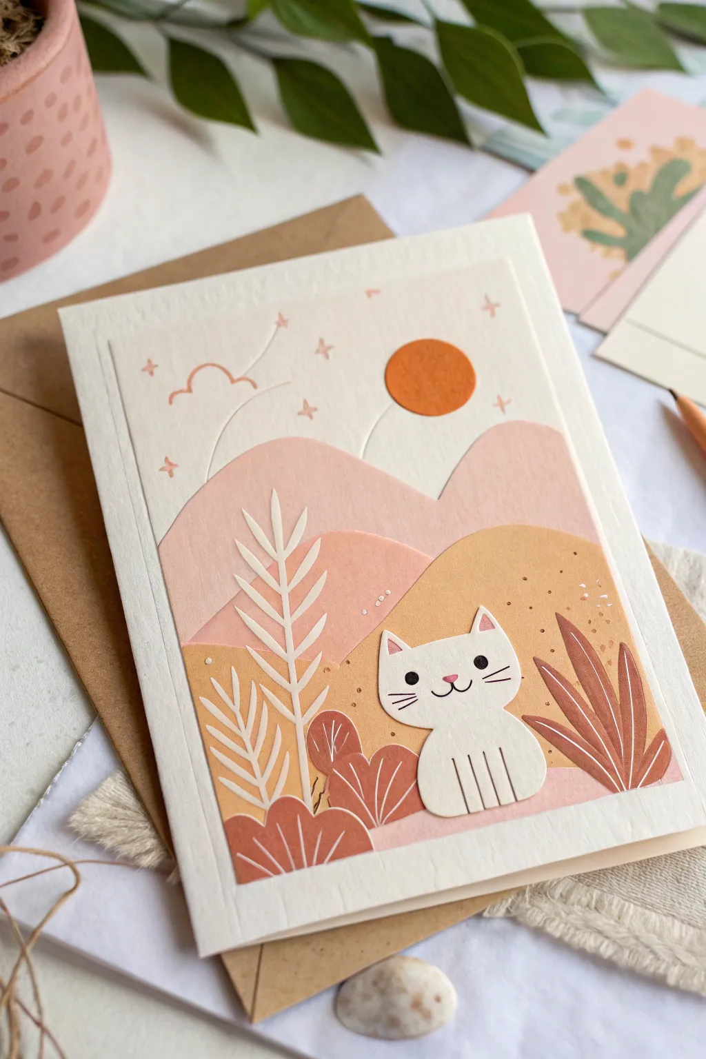 DIY paper cut layered cute style: stacked paper shapes, soft shadows, and calming boho pastels