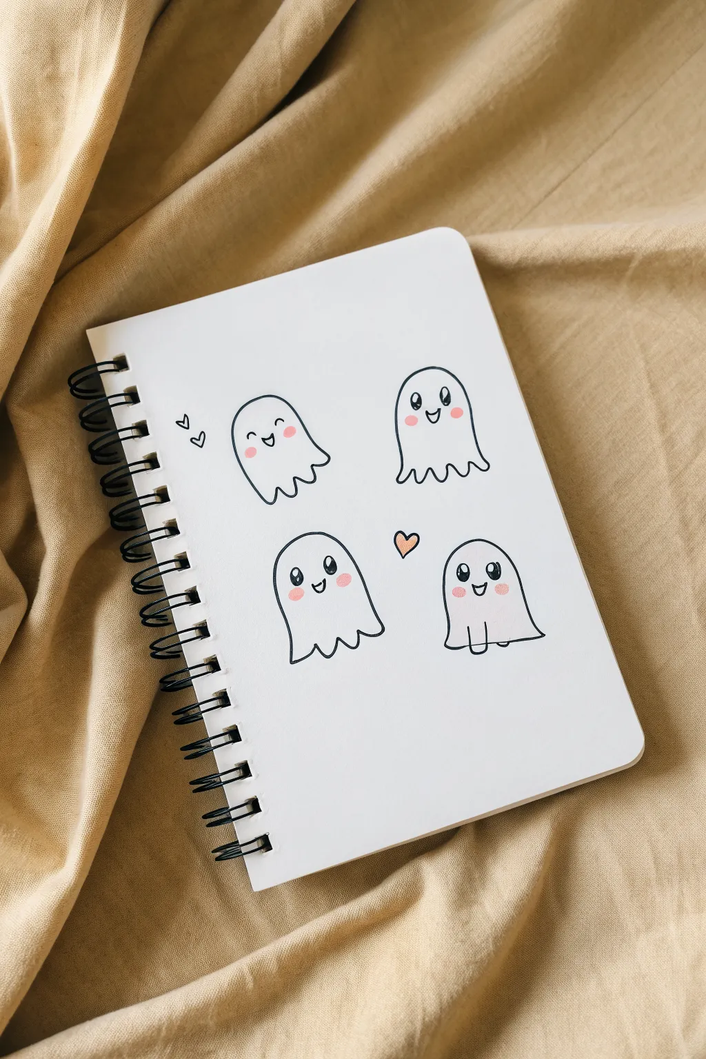 Little ghosts, big moods: five simple doodles to practice cute expressions in a minimalist style.