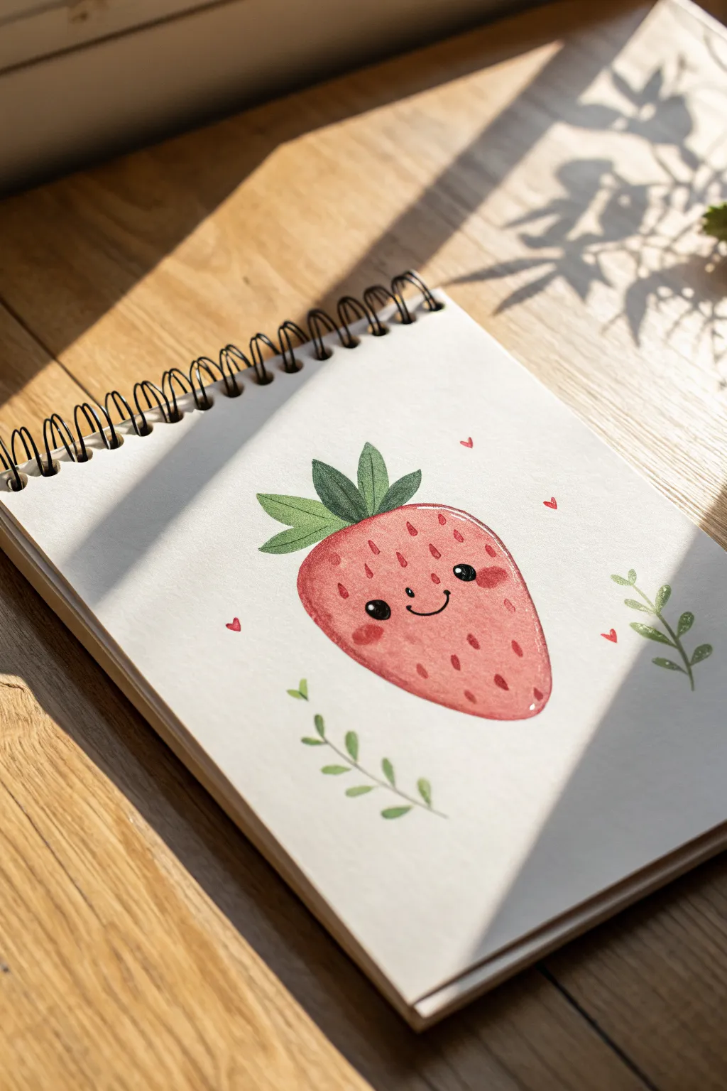 Minimal strawberry with a tiny smile and blush, perfect for cute aesthetic drawing ideas