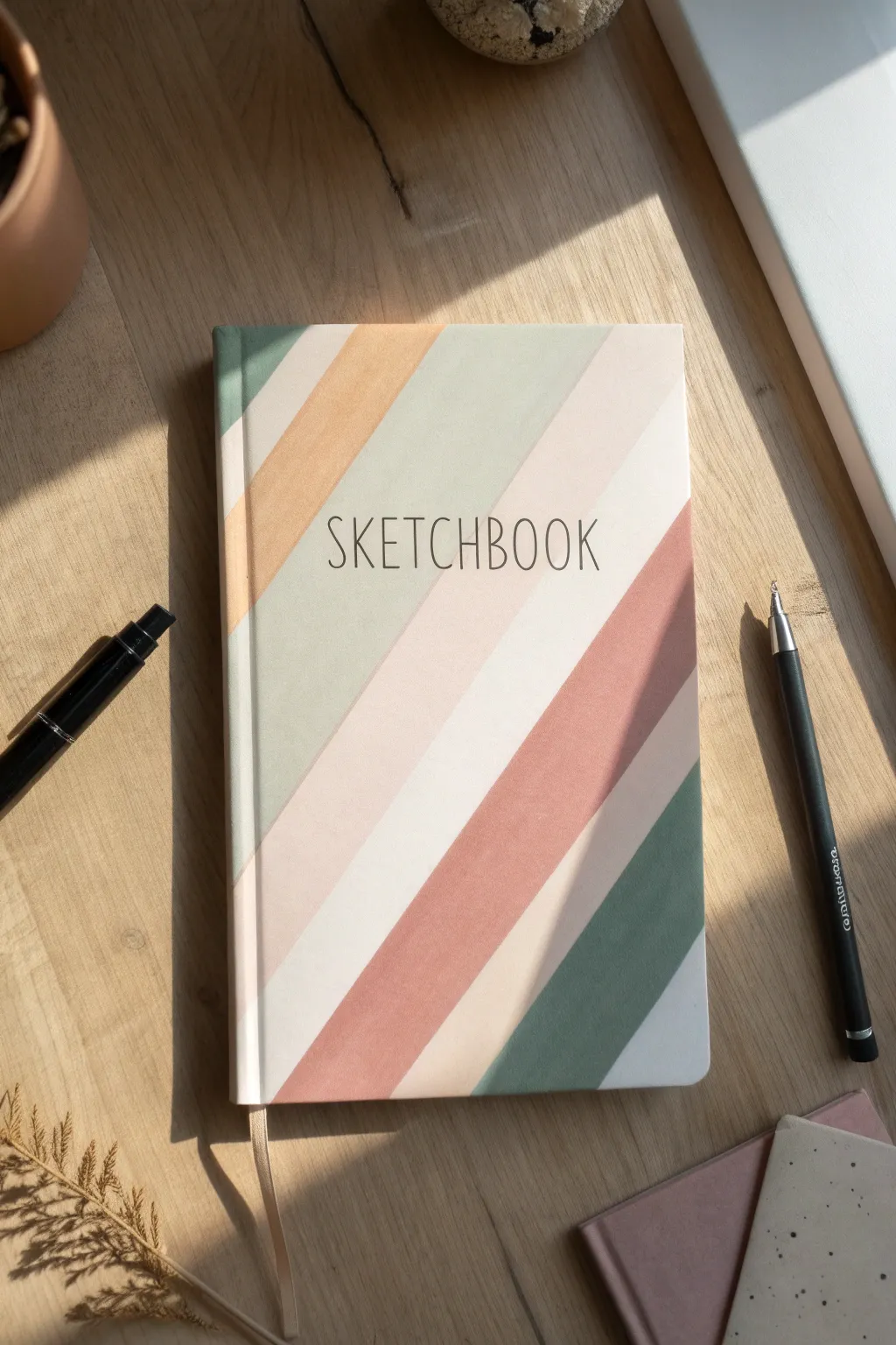 Soft candy stripes and bold brush lettering for a minimalist-boho sketchbook cover look