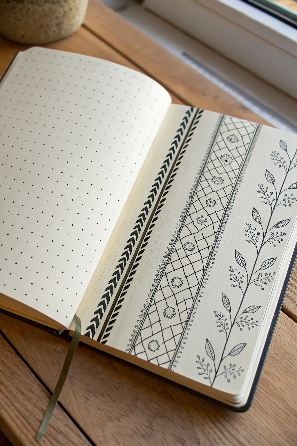 Split-page mirror symmetry turns simple lines into an elegant, calming design drawing idea.