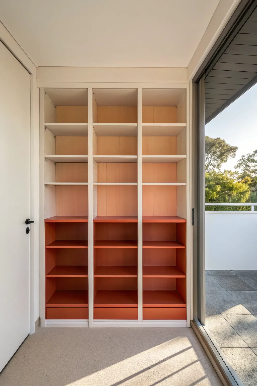Soft ombre closet shelves for a dreamy DIY upgrade, planned with paint swatches on the floor.