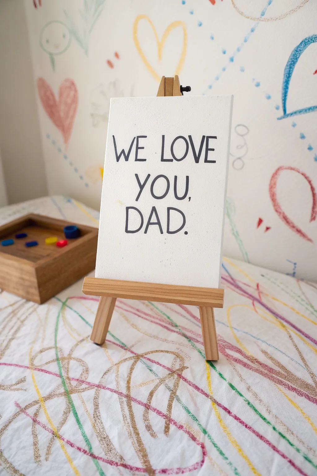 Playful kid scribbles meet clean lettering for a modern Fathers Day canvas kids can make.