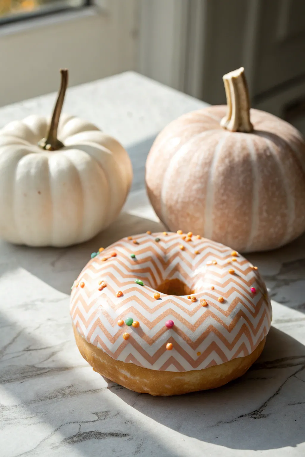 Donut pumpkin with crisp sprinkle chevrons and spirals for a clean, graphic patterned look
