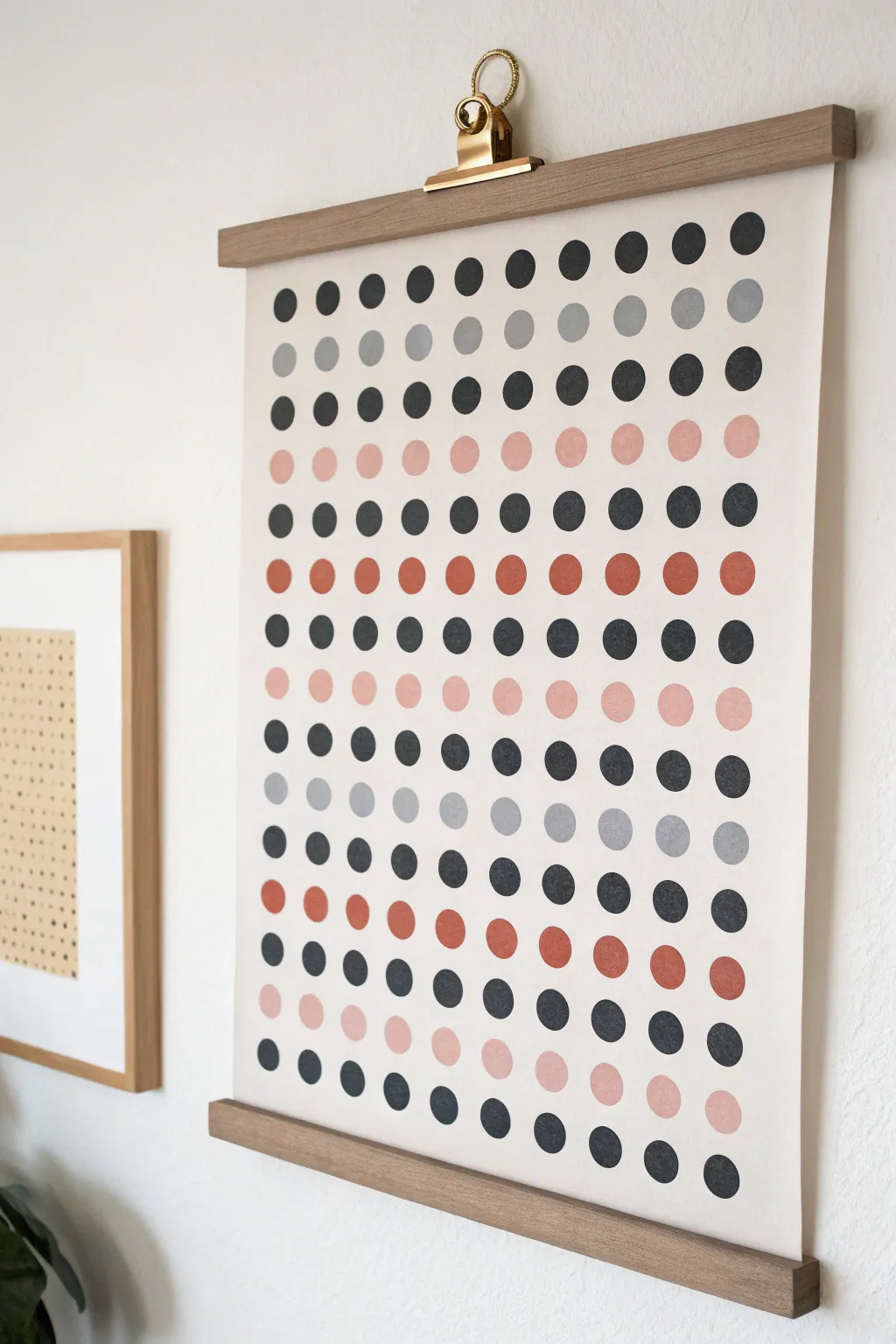 Bold dot grid artwork in a soft neutral palette, styled as modern Scandinavian wall decor.