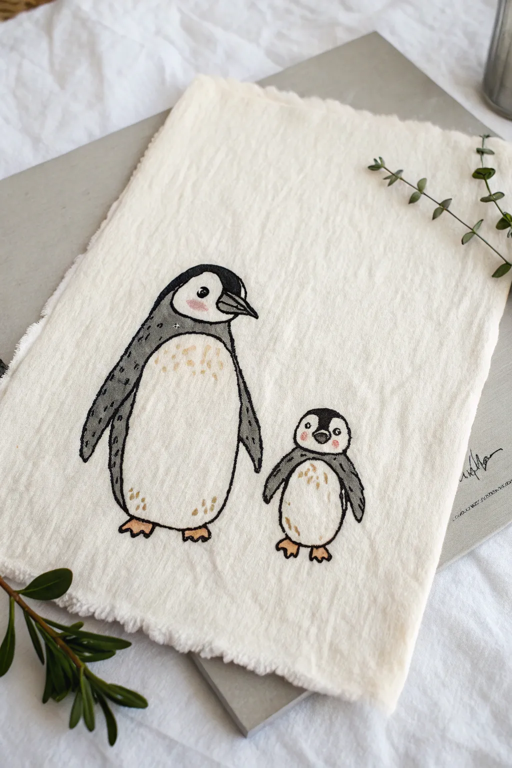 Minimalist penguin parent and chick, side by side, perfect for cute Scandinavian sketch ideas