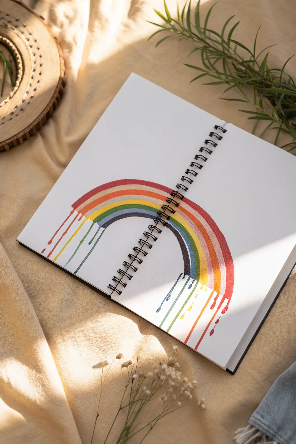 Bold black outline meets soft rainbow gradient drips, a minimalist boho drawing you can recreate.