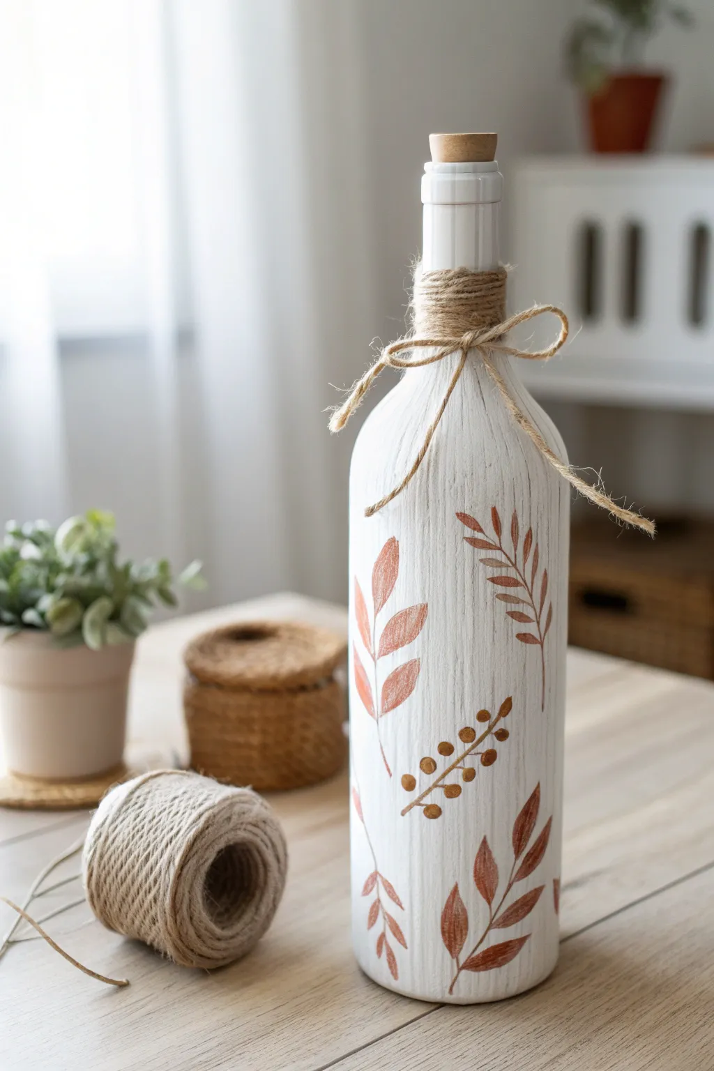 Twine-wrapped bottle neck for an instant finished look, simple, natural, and beautifully minimal