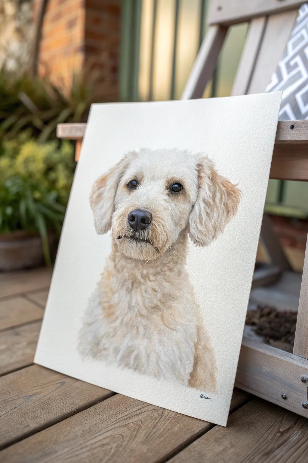 Simple dog shape with dry-brush fur on cheeks and ears for a fluffy look without overworking