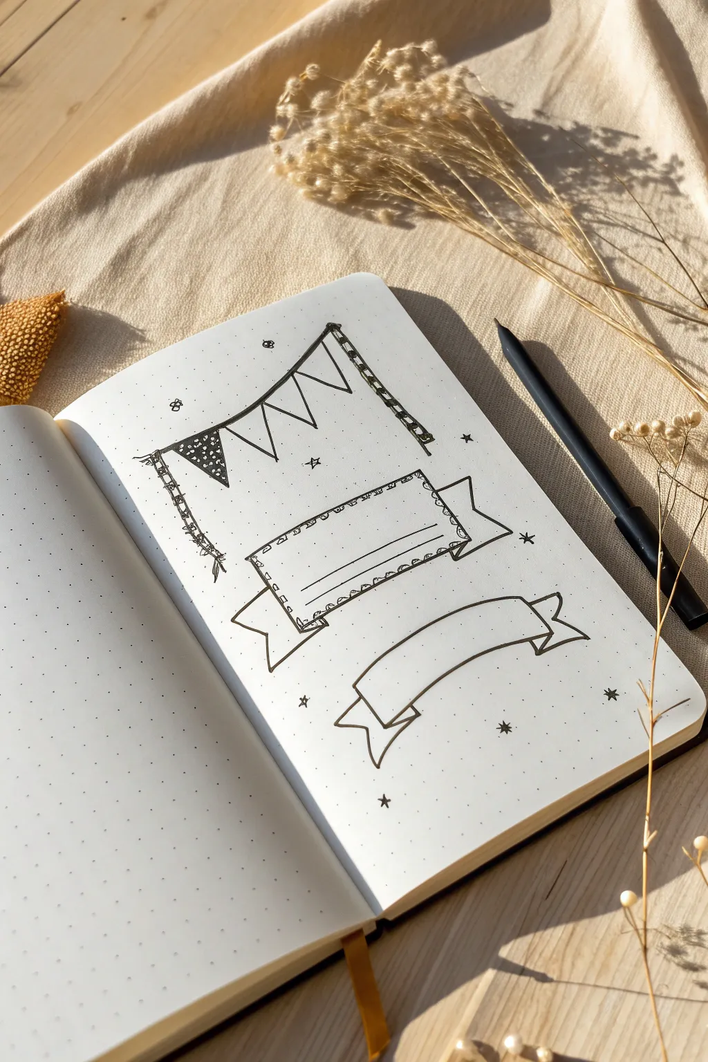 Minimal banner doodles on a clean sketchbook page, ready for your next easy doodle idea.