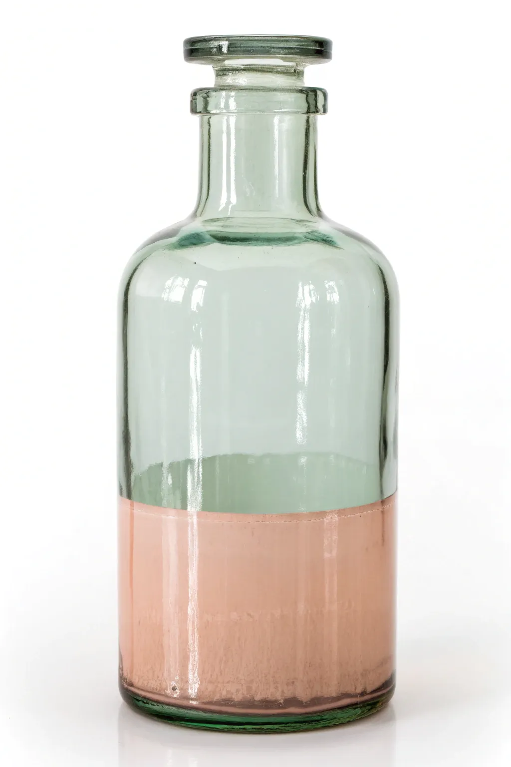 Two-tone painted bottle with blush inside and sage outside for a clean, modern boho look