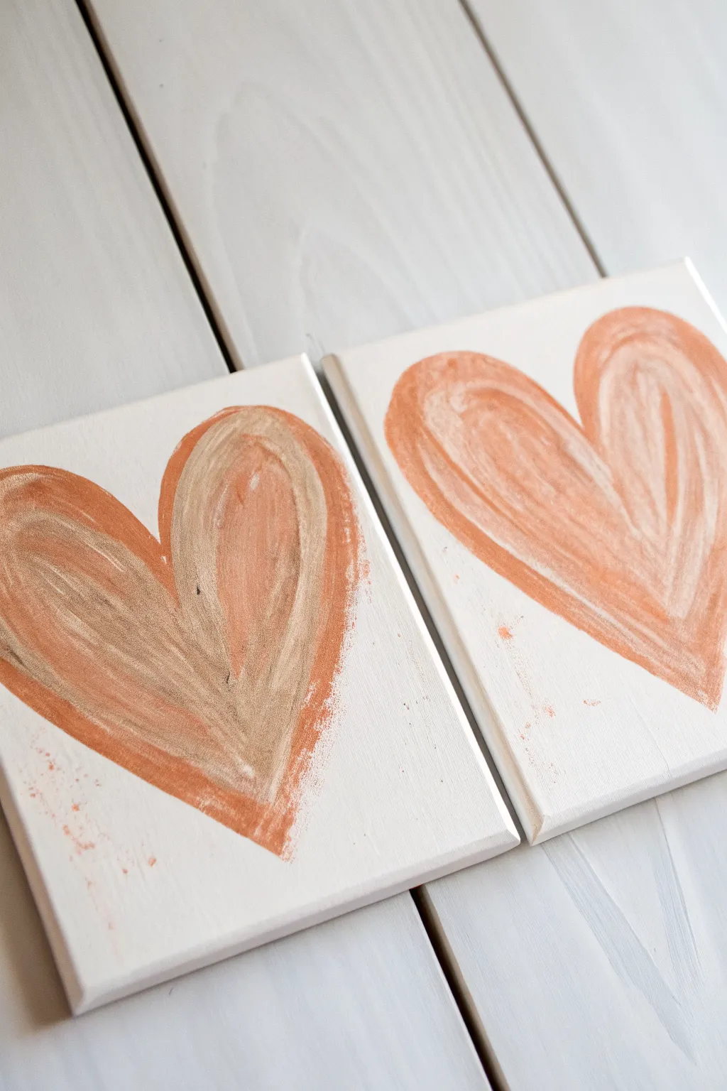 Sweet and simple split canvas heart diptych, an easy love painting idea that feels extra special