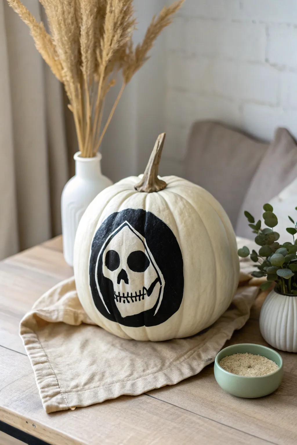 Spooky meets chic with this minimalist Grim Reaper pumpkin design. 🖤🎃