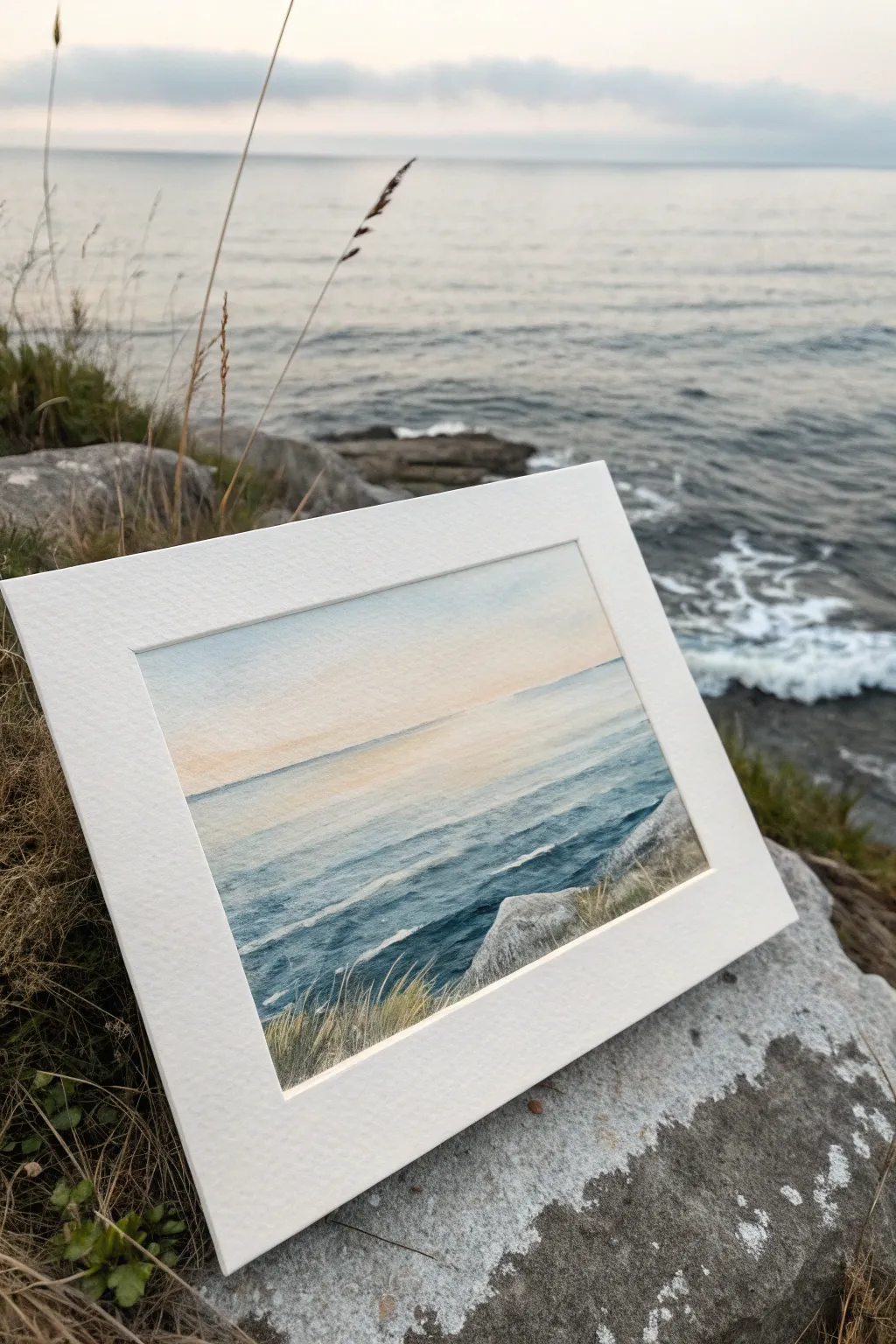Minimal seascape in three calm bands, using gentle value shifts for an easy modern painting