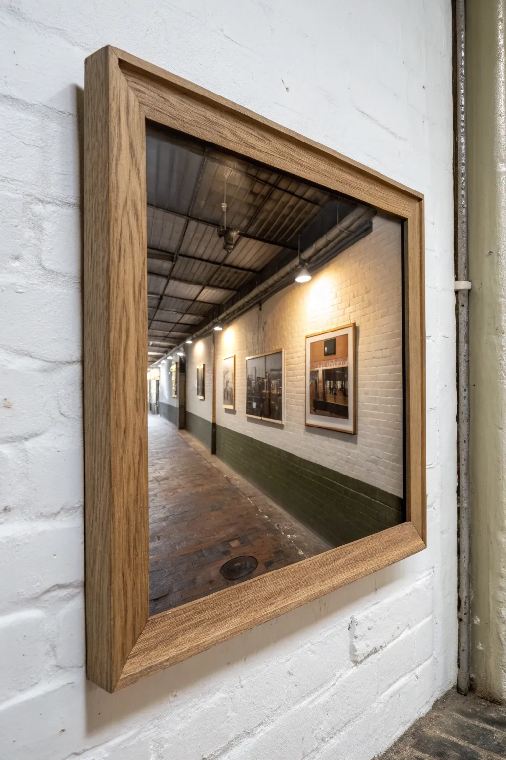 Security-cam style canvas: harsh light, grainy shadows, and minimal blocks for a watched feeling