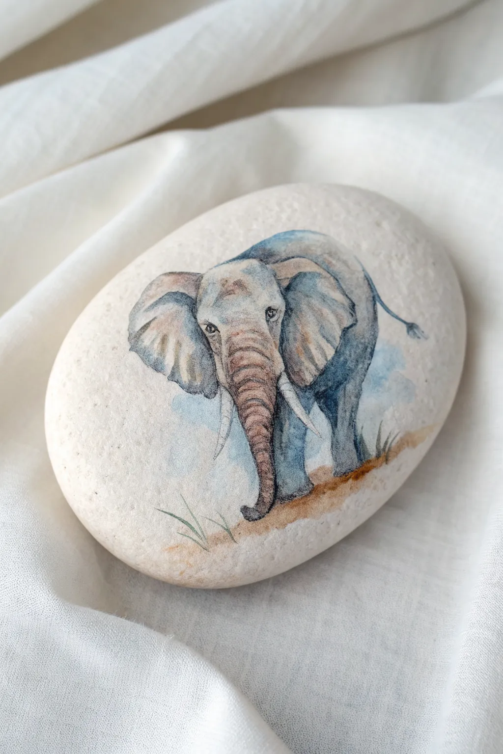 Watercolor elephant wash on pale stone, airy blooms and soft edges for minimalist boho charm