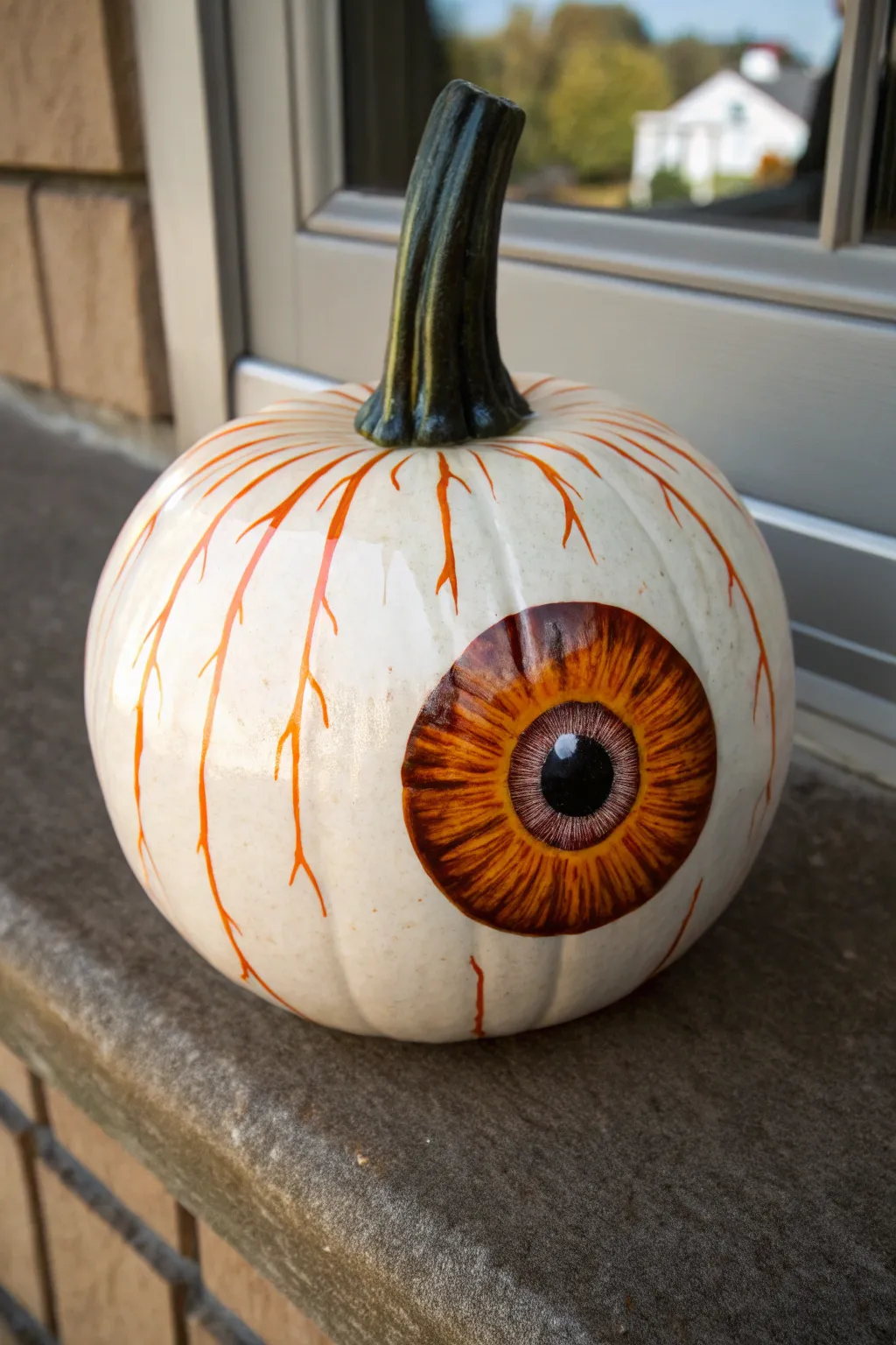 Wet-look eyeball pumpkin with high-gloss highlights for striking, spooky realism today