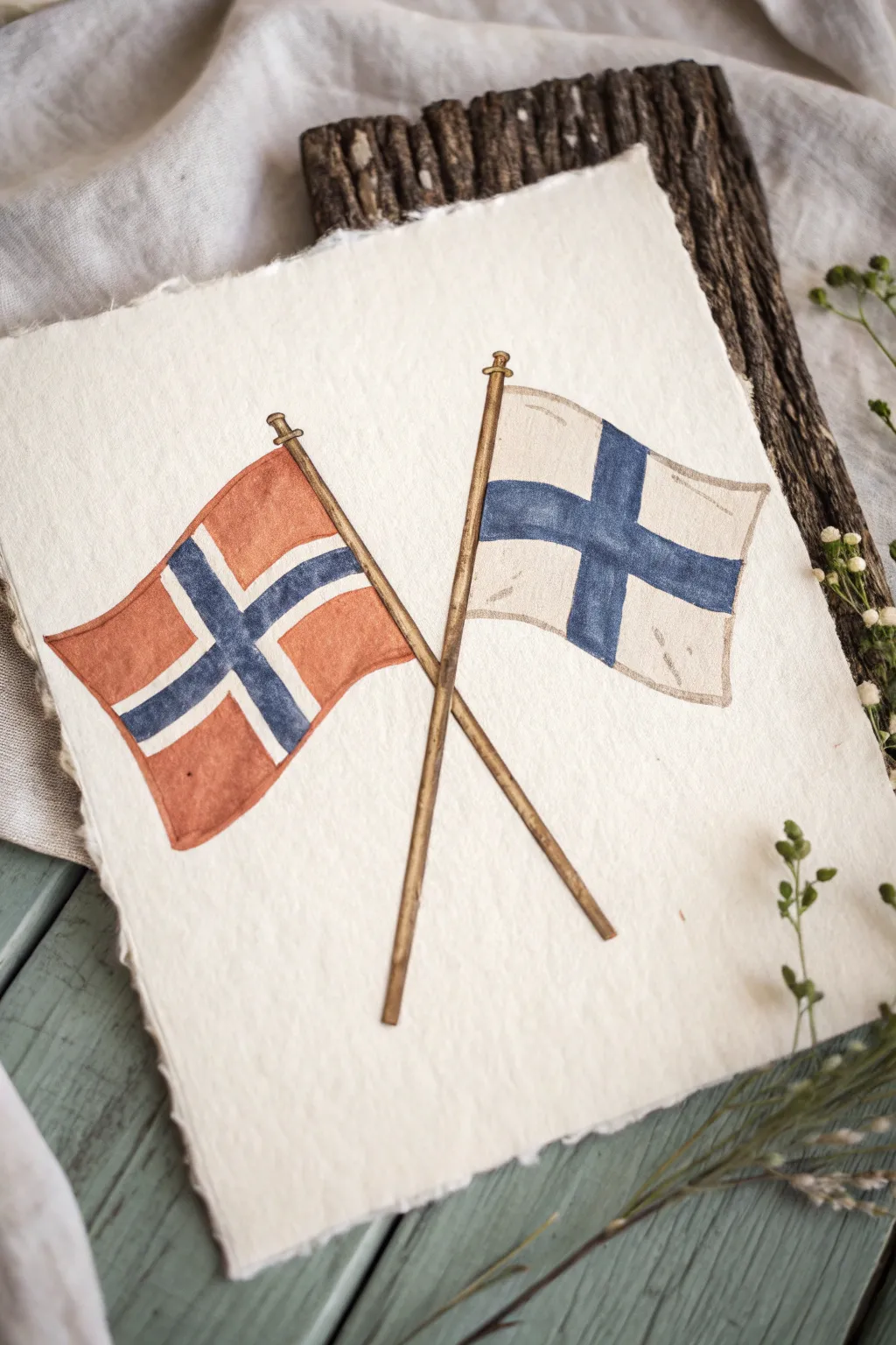 Minimalist overlapping flags waving opposite ways for lively, modern flag drawing inspiration.